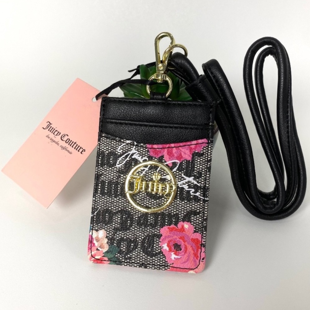 Juicy Couture Black and Pink Floral Key & Card Holder